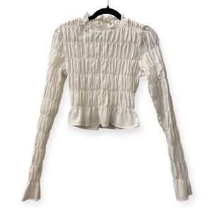 White Long Sleeve Ruched Pirate Cottage Core Academia Aesthetic Top